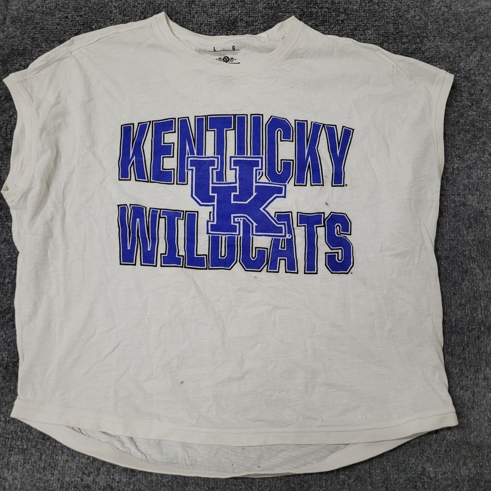 Three Square T-Shirt Womens Size L White Kentucky Wildcats Graphic Boxy Cotton
